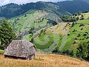 Mountain landscape and Moieciu village 