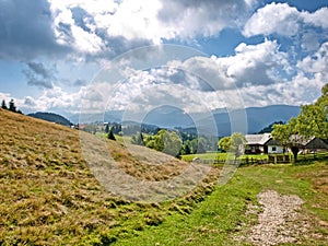 Mountain landscape and Moieciu village 
