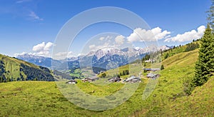 Mountain landscape with mountain huts in the alps, Aus