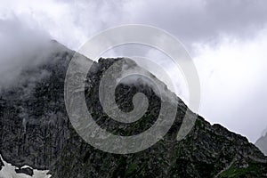 Mountain landscape - mountains forest, rocks glaciers snow clouds, Dombay, Karachay-Cherkessia, Russia