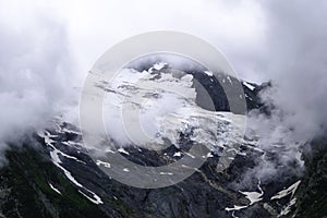 Mountain landscape - mountains forest, rocks glaciers snow clouds, Dombay, Karachay-Cherkessia, Russia