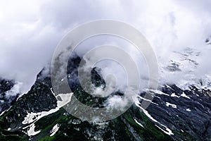 Mountain landscape - mountains forest, rocks glaciers snow clouds, Dombay, Karachay-Cherkessia, Russia