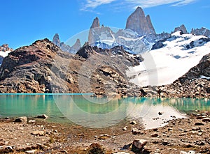 Mountain landscape with Mt Fitz Roy and Laguna de Los Tres in Los Glaciares National Park, Patagonia, Argentina, South America photo