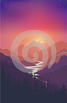 Mountain landscape Nature camping graphics, outdoor traveling illustration