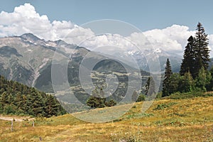 Mountain landscape near Mestia, Svaneti region, Georgia, Asia. Snowcapped mountains, Caucasus mountain range in the
