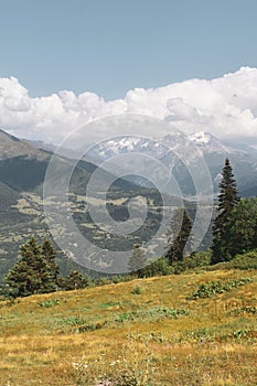 Mountain landscape near Mestia, Svaneti region, Georgia, Asia. Snowcapped mountains, Caucasus mountain range in the