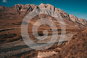 Mountain landscape in North Ossetia. The road in the mountains