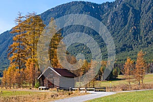 Mountain Landscape with Old Wooden Hut