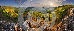 Mountain landscape panorama at spring at sunset