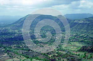 Mountain landscape with parallel fields near Panchgani, India