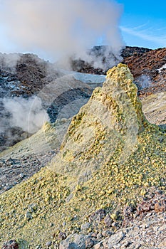 Mountain landscape at Paramushir Island, Karpinsky Volcano. Kuril Islands, Russia