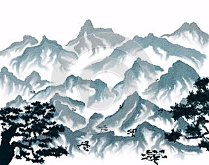 Mountain landscape with pine trees