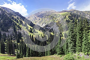 Mountain landscape in the Prohodnoye gorge in the Zailiysky Alatau