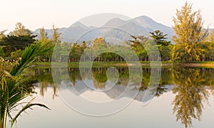 Mountain landscape with reflection in the lake.