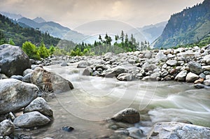 Montagna un fiume un foresta 