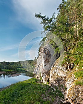 Mountain landscape with river, Russia, Urals