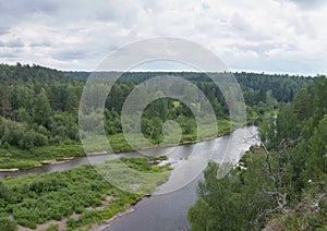 Mountain landscape with river, Russia, Urals