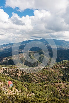 Mountain landscape with road on the hillside of Troodos mountains, Cyprus.