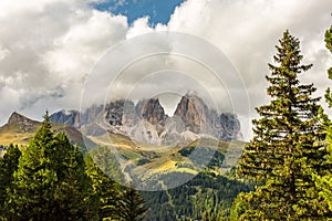 Mountain landscape of Sassolungo or Langkofel group