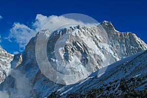 Mountain landscape and scenic view of high mountains in Himalayas