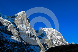 Mountain landscape and scenic view of high mountains in Himalayas