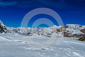 Mountain landscape and scenic view of high mountains in Himalayas