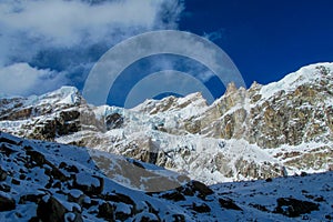 Mountain landscape and scenic view of high mountains in Himalayas