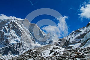 Mountain landscape and scenic view of high mountains in Himalayas