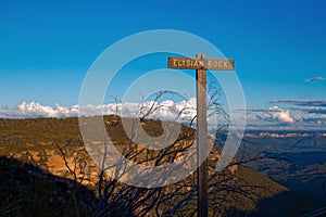 Mountain landscape with sign on sunny day, Australia