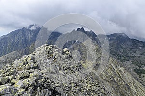 Mountain landscape of Slovakian High Tatras from peak Slavkovsky Stit