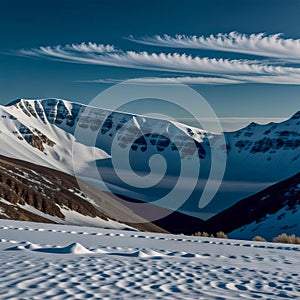 Mountain landscape with snow and blue sky