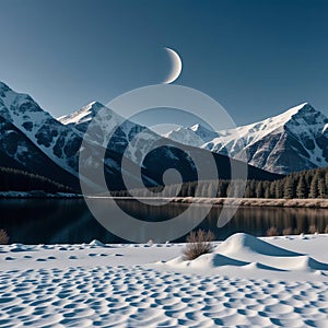 Mountain landscape with snow and blue sky