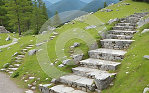 Mountain landscape, Steps, Stones image generated ai.