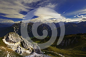 Mountain landscape of the Stubai Alps