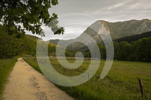 Mountain landscape at sunet in the basque country, spain