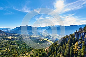 Mountain landscape at sunny day in Austrian Alps.