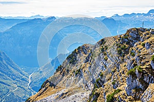 Mountain landscape at sunny day in Austrian Alps. Upper Austria region.