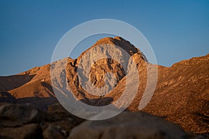 Mountain landscape at sunrise. Textures captured on February 19, 2022 in the Limari Valley, Coquimbo Region photo