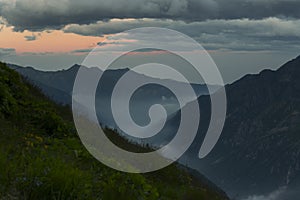 Mountain landscape at sunset