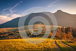 Mountain landscape at sunset in autumn.