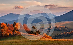 Mountain landscape at sunset in autumn.