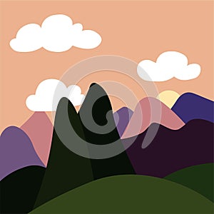 Mountain landscape sunset colorful illustration art design stock vector