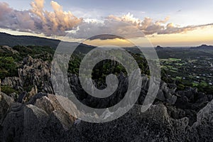 Mountain landscape sunset on the top view