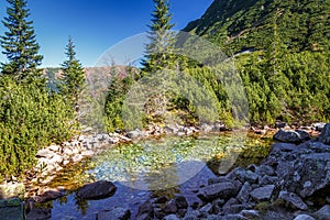 Mountain landscape with tarn at autumn.