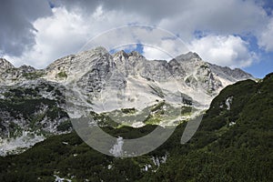 Mountain landscape on the trek Via Alpina in the Julian Alps in Slovenia photo