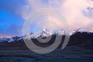 Mountain landscape at Tsomoriri lake in the Indian Himalaya