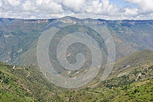 Mountain landscape, valley covered by vegetation in Santander, Colombia