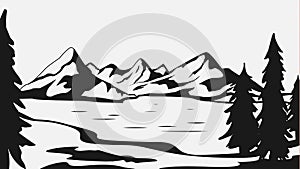 Mountain and landscape vector black on white background