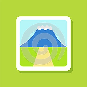 Mountain landscape vector illustration isolated on green background.