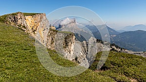 Mountain landscape in the Vercors with Mont Aiguille and Grand Veymont, France